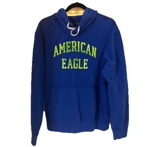 Y2K American Eagle Outfitters Women Hoodie Sweatshirt Blue Green Pullover Medium